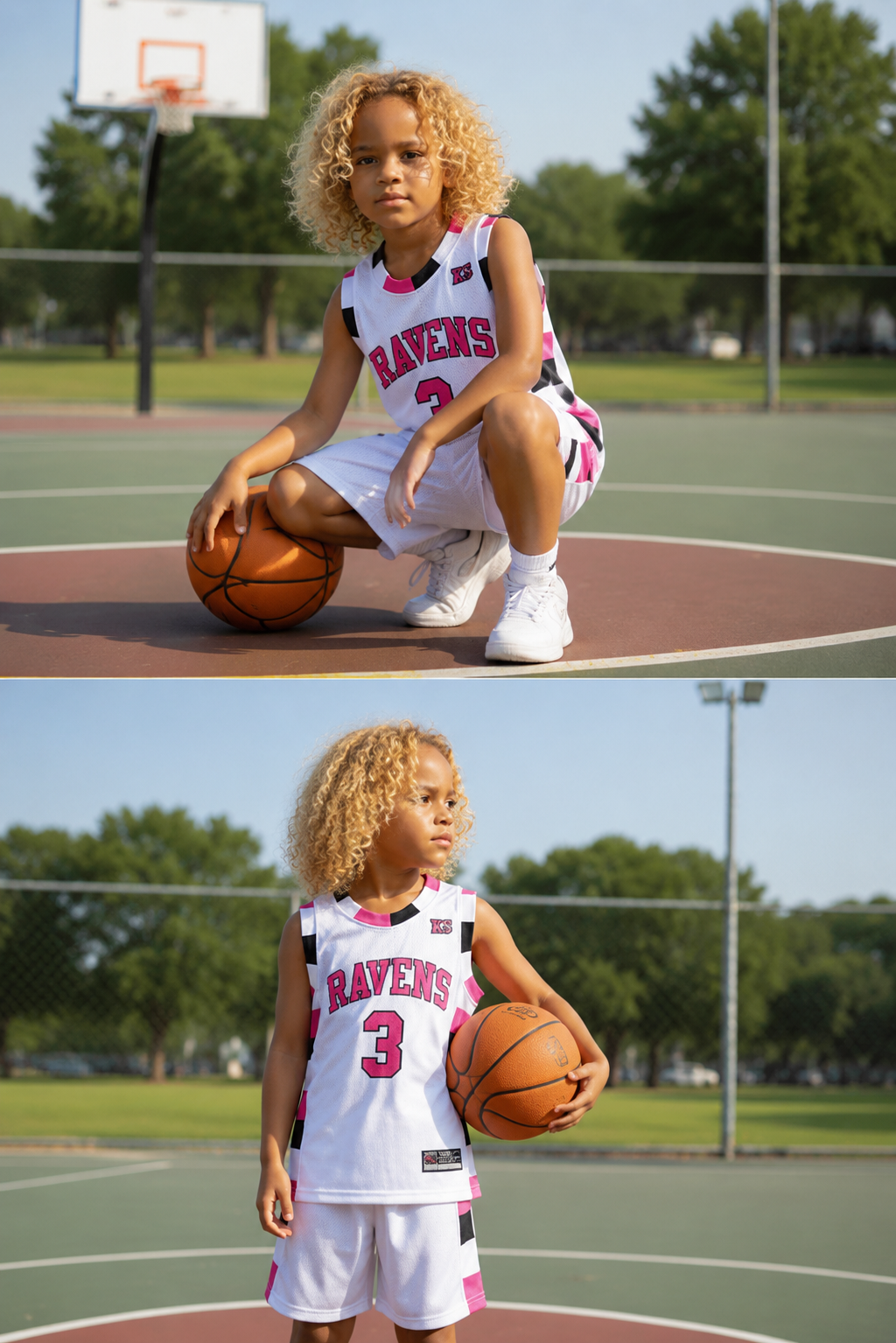 Ensemble Basket enfant - TAYLOR #3 (Blanc et Rose)
