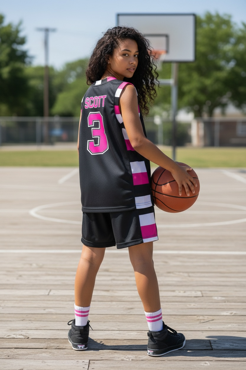 Ensemble Basket Enfant - SCOTT #3 (noir et rose)
